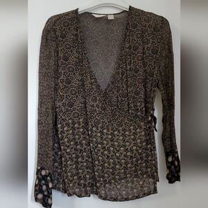 J. Jill Stunning Black, Brown and Gold Wrap Top with Four Patterns, XL, 16-18